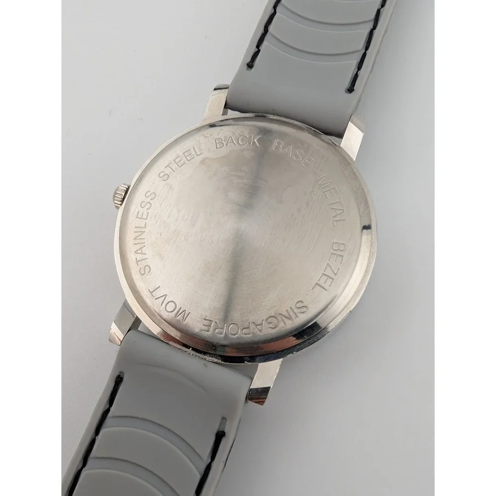 Women's Quartz Watch 41mm Case Rhinestone Bezel Black/Gray Silicone Band Working